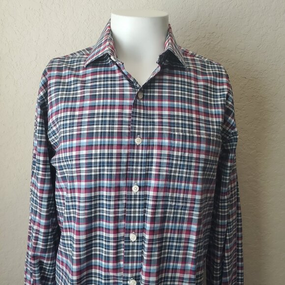 Kirkland Signature Men's L Dress Shirt Long Sleeve Blue Plaid Sport Fit - Picture 2 of 7